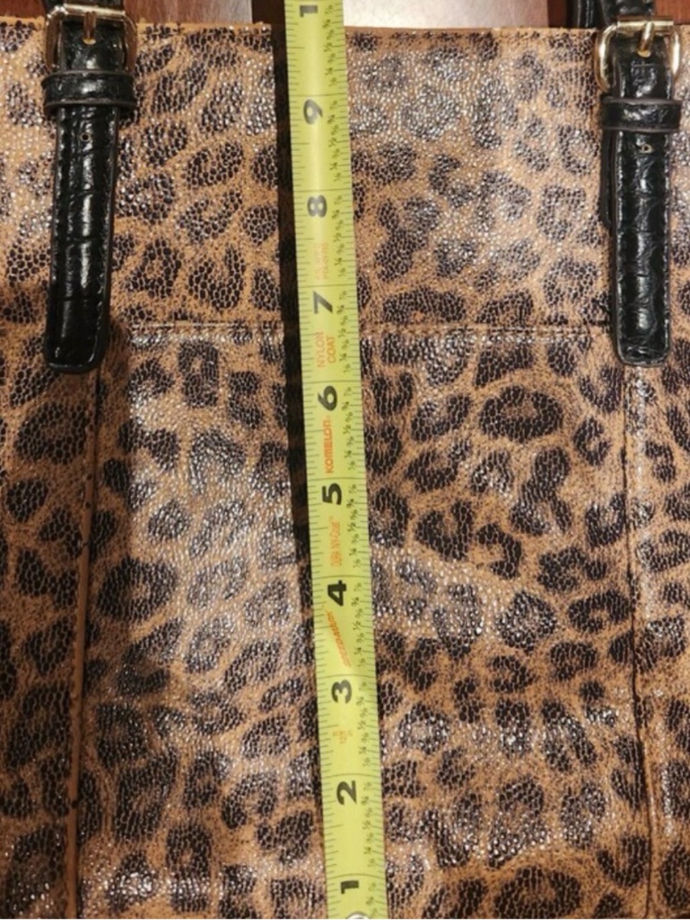 Ann Klein Vegan Leather Leopard Print Tote with Black Patent Straps - Picture 6 of 7
